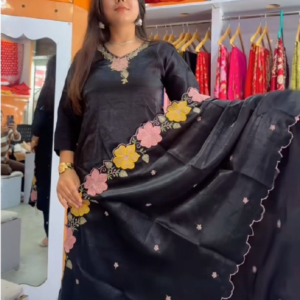 Black kurthi , silk and shiny party wear set